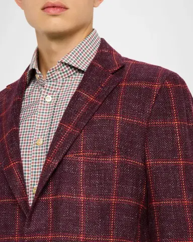 Kiton Men's Cashmere-Blend Bordeaux and Orange Sport Coat | Thumbnail 4 Kiton Men's Cashmere-Blend Bordeaux and Orange Sport Coat | Thumbnail 4