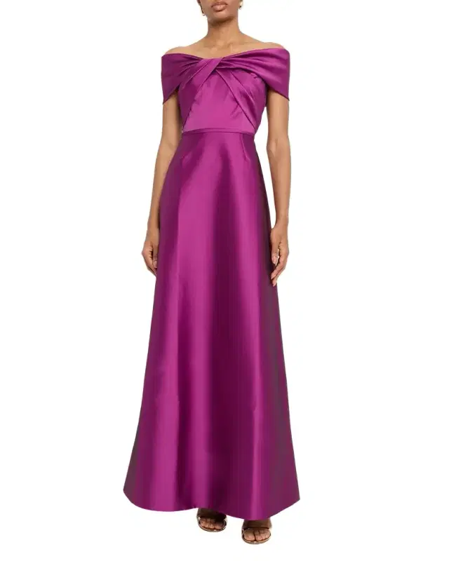 Rickie Freeman for Teri Jon Off-Shoulder Stretch Mikado Gown