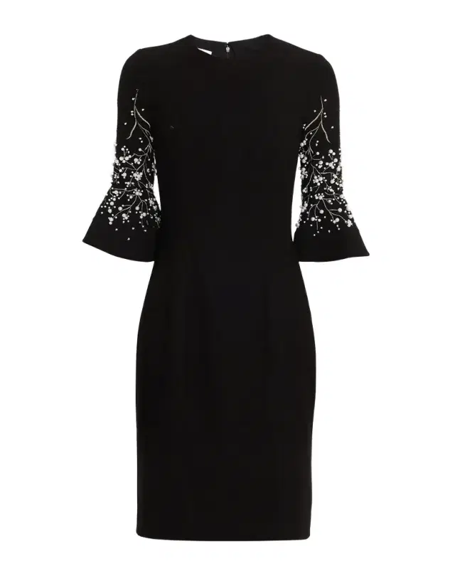 Rickie Freeman for Teri Jon Bead-Embroidered Crepe Dress