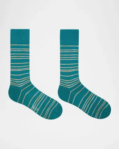 Paul Smith Men's Kew Multicolor Pinstripe Crew Socks | Thumbnail 2