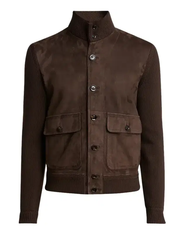 Men 's Suede Front and Ribbed Merino Wool Jacket