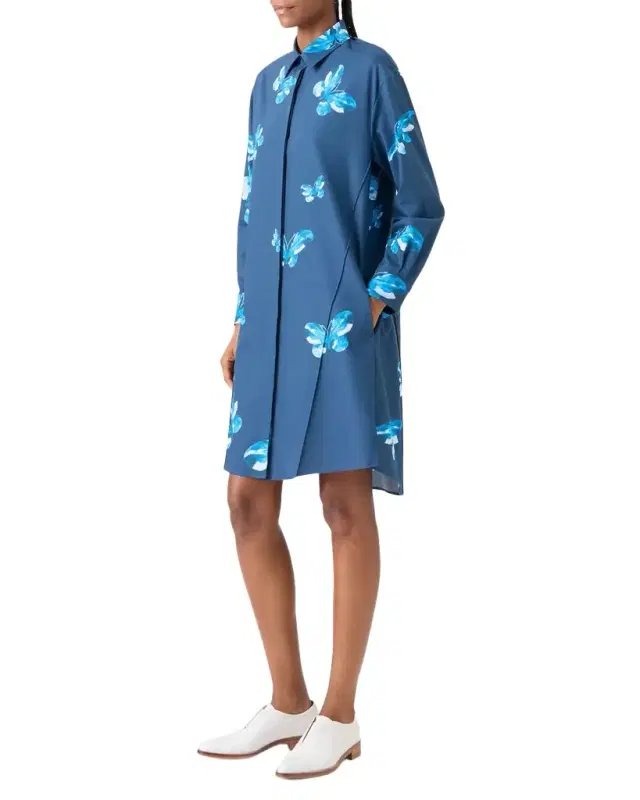 Butterfly-Print Poplin Long-Sleeve Shirtdress