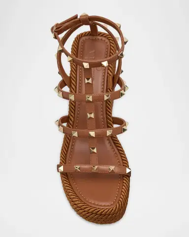 Valentino Garavani 95mm Rockstud Leather Wedge Espadrille Sandals | Thumbnail 11