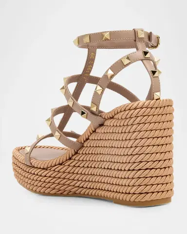Valentino Garavani 95mm Rockstud Leather Wedge Espadrille Sandals | Thumbnail 4