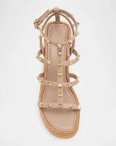 Valentino Garavani 95mm Rockstud Leather Wedge Espadrille Sandals | Thumbnail 6