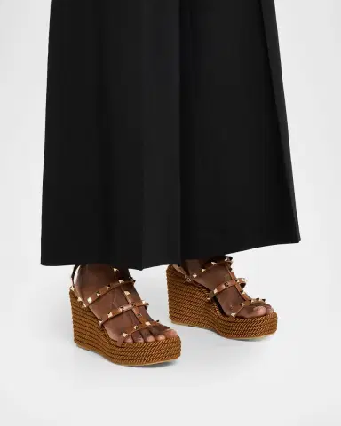 Valentino Garavani 95mm Rockstud Leather Wedge Espadrille Sandals | Thumbnail 7