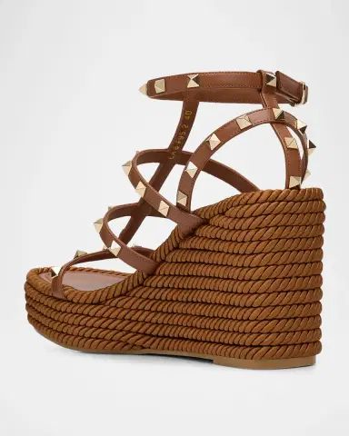 Valentino Garavani 95mm Rockstud Leather Wedge Espadrille Sandals | Thumbnail 9