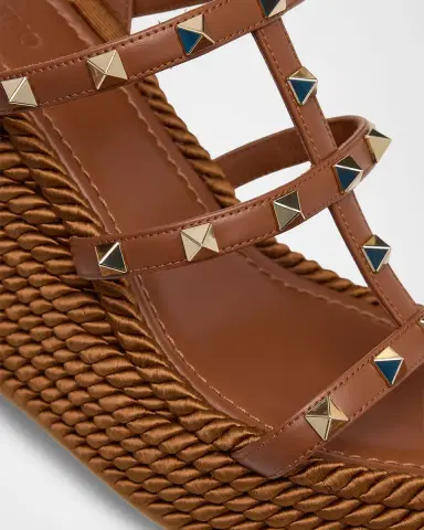 Valentino Garavani 95mm Rockstud Leather Wedge Espadrille Sandals | Thumbnail 10