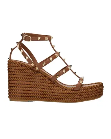 Valentino Garavani 95mm Rockstud Leather Wedge Espadrille Sandals | Thumbnail 1