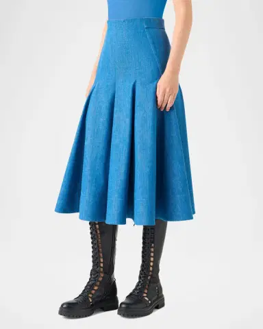 Akris Pleated Stretch Denim Midi Skirt | Thumbnail 2