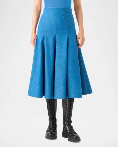 Akris Pleated Stretch Denim Midi Skirt | Thumbnail 4