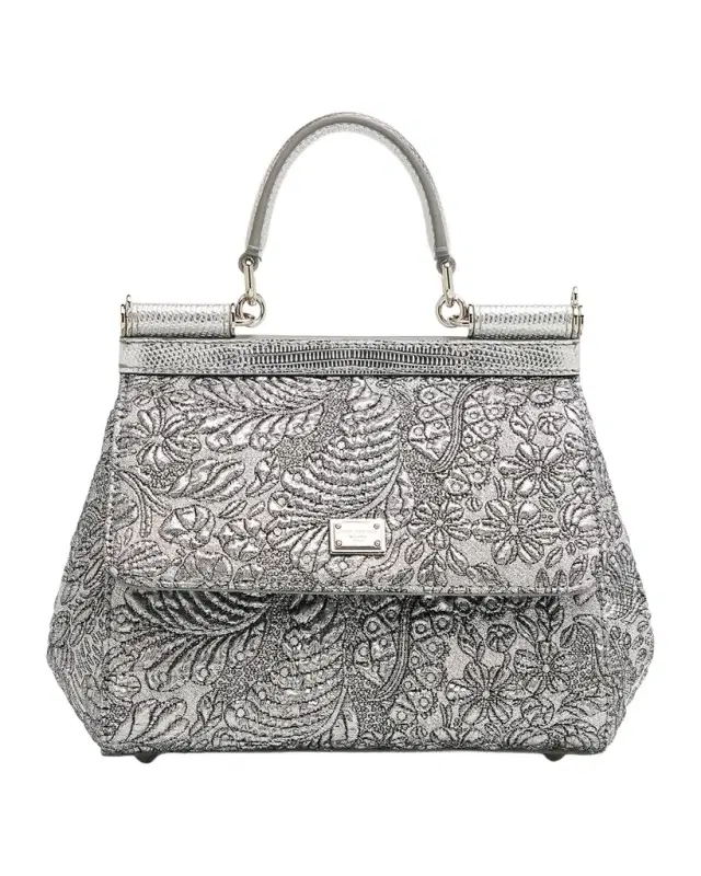 Sicily Metallic Brocade Top-Handle Bag