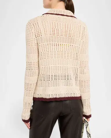 Autumn Cashmere Tipped Pointelle-Knit Cotton Cardigan | Thumbnail 2