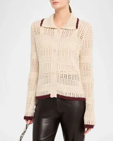 Autumn Cashmere Tipped Pointelle-Knit Cotton Cardigan | Thumbnail 3