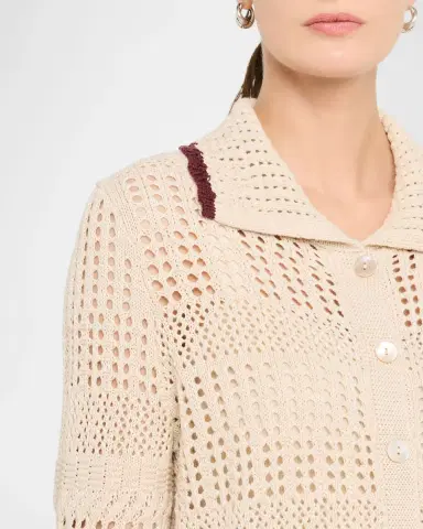 Autumn Cashmere Tipped Pointelle-Knit Cotton Cardigan | Thumbnail 4