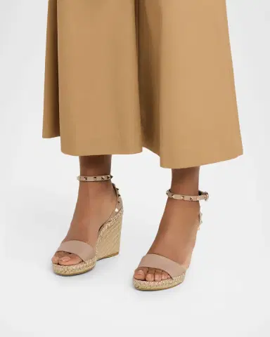 Valentino Garavani 105mm Rockstud Leather Wedge Espadrille Sandals | Thumbnail 2