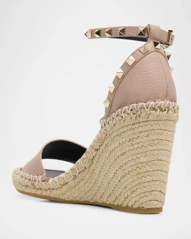 Valentino Garavani 105mm Rockstud Leather Wedge Espadrille Sandals | Thumbnail 4