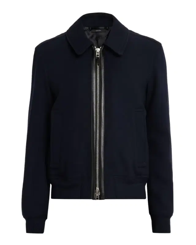 Men 's Leather Trim Double-Face Twill Blouson