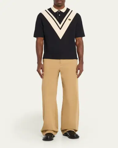 Valentino Garavani Men's Inlaid V Cotton Polo Shirt with Panther Patch | Thumbnail 2 Valentino Garavani Men's Inlaid V Cotton Polo Shirt with Panther Patch | Thumbnail 2