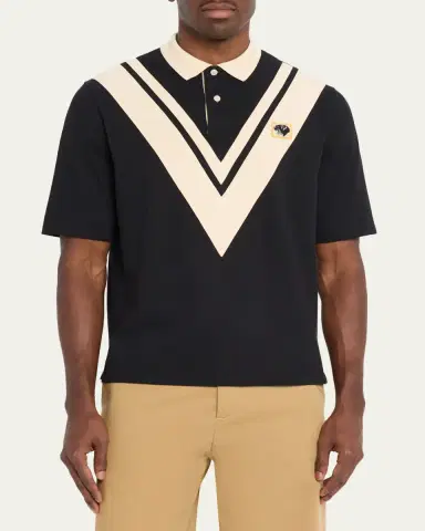 Valentino Garavani Men's Inlaid V Cotton Polo Shirt with Panther Patch | Thumbnail 4 Valentino Garavani Men's Inlaid V Cotton Polo Shirt with Panther Patch | Thumbnail 4