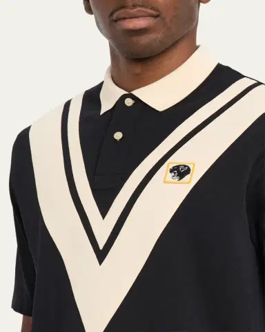 Valentino Garavani Men's Inlaid V Cotton Polo Shirt with Panther Patch | Thumbnail 5 Valentino Garavani Men's Inlaid V Cotton Polo Shirt with Panther Patch | Thumbnail 5