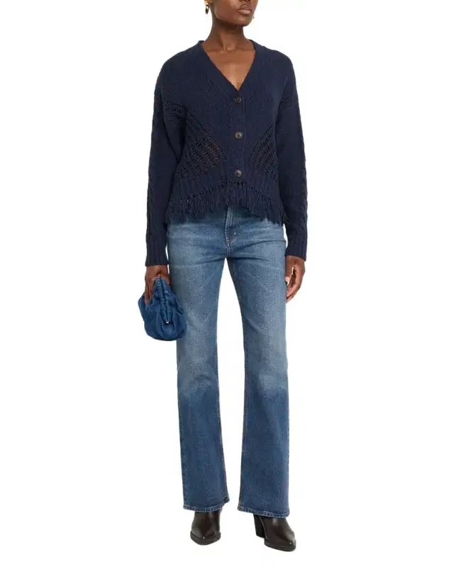 Autumn Cashmere Fringe-Hem Organic Cotton Knit Cardigan