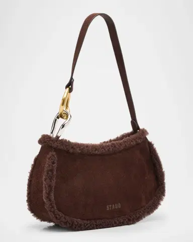 Staud Ollie Shearling-Trim Suede Shoulder Bag | Thumbnail 2 Staud Ollie Shearling-Trim Suede Shoulder Bag | Thumbnail 2