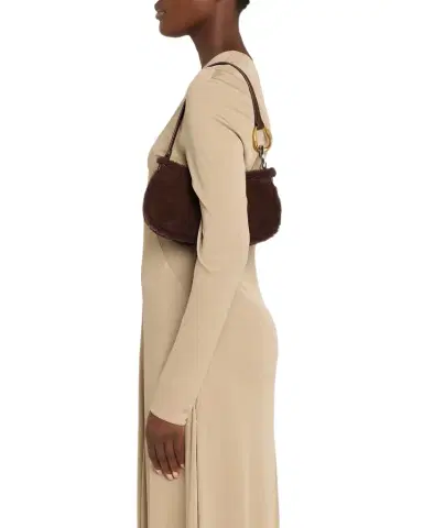 Staud Ollie Shearling-Trim Suede Shoulder Bag | Thumbnail 1 Staud Ollie Shearling-Trim Suede Shoulder Bag | Thumbnail 1
