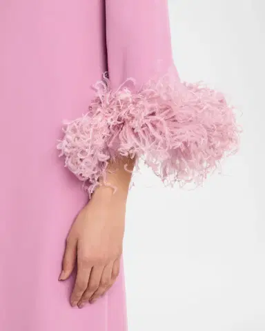 Valentino Garavani Feather-Trim Silk Crepe Long-Sleeve Midi Dress With Neck Scarf | Thumbnail 5 Valentino Garavani Feather-Trim Silk Crepe Long-Sleeve Midi Dress With Neck Scarf | Thumbnail 5