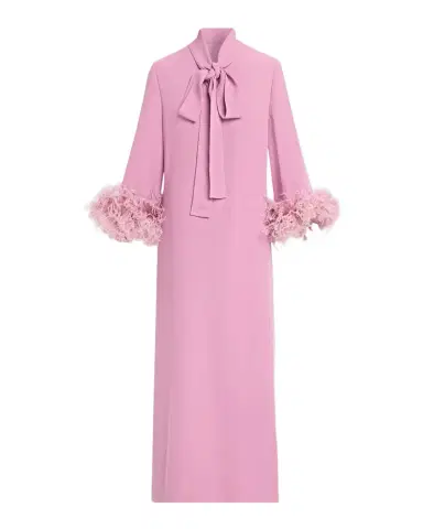 Valentino Garavani Feather-Trim Silk Crepe Long-Sleeve Midi Dress With Neck Scarf | Thumbnail 1 Valentino Garavani Feather-Trim Silk Crepe Long-Sleeve Midi Dress With Neck Scarf | Thumbnail 1