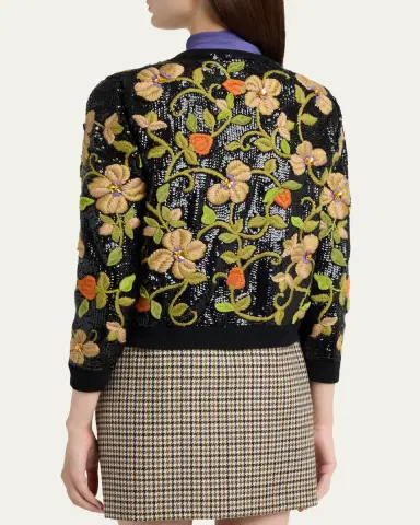 Valentino Garavani Sequined Floral Embroidered Crewneck Cardigan | Thumbnail 3 Valentino Garavani Sequined Floral Embroidered Crewneck Cardigan | Thumbnail 3