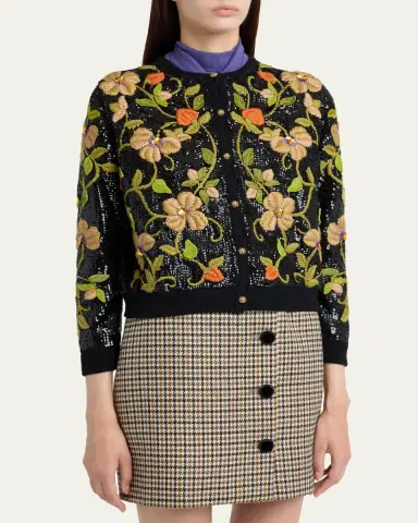 Valentino Garavani Sequined Floral Embroidered Crewneck Cardigan | Thumbnail 4 Valentino Garavani Sequined Floral Embroidered Crewneck Cardigan | Thumbnail 4