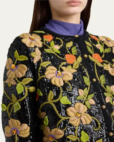 Valentino Garavani Sequined Floral Embroidered Crewneck Cardigan | Thumbnail 5 Valentino Garavani Sequined Floral Embroidered Crewneck Cardigan | Thumbnail 5