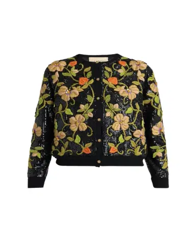 Valentino Garavani Sequined Floral Embroidered Crewneck Cardigan | Thumbnail 1 Valentino Garavani Sequined Floral Embroidered Crewneck Cardigan | Thumbnail 1
