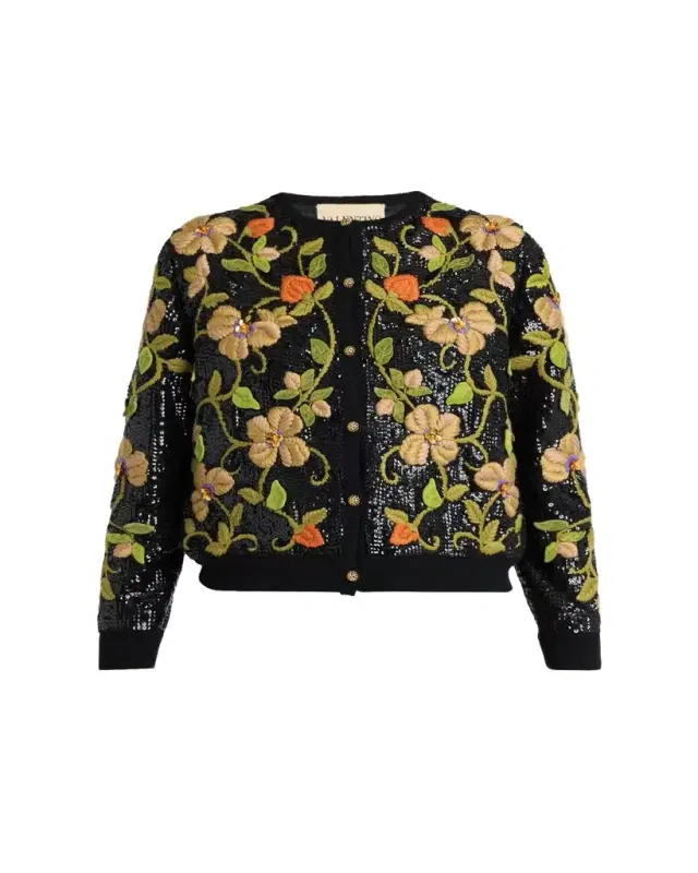 Valentino Garavani Sequined Floral Embroidered Crewneck Cardigan