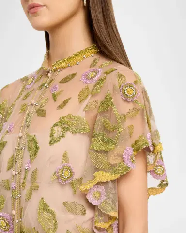Valentino Garavani Floral Embroidered Flutter-Sleeve Gown | Thumbnail 5 Valentino Garavani Floral Embroidered Flutter-Sleeve Gown | Thumbnail 5