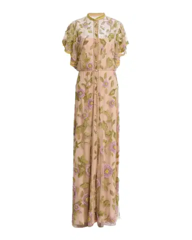 Valentino Garavani Floral Embroidered Flutter-Sleeve Gown | Thumbnail 1 Valentino Garavani Floral Embroidered Flutter-Sleeve Gown | Thumbnail 1