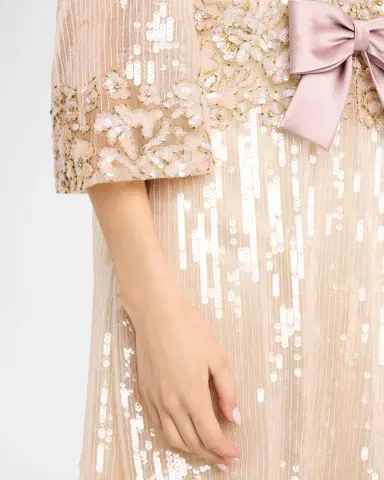 Valentino Garavani Bow-Front Long-Sleeve Sequined Tulle Mini Dress | Thumbnail 4 Valentino Garavani Bow-Front Long-Sleeve Sequined Tulle Mini Dress | Thumbnail 4