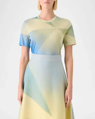 Akris Sunbeam Print Silk Short-Sleeve T-Shirt | Thumbnail 4