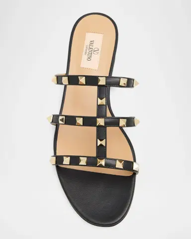Valentino Garavani Rockstud Caged Leather Flat Slide Sandals | Thumbnail 6