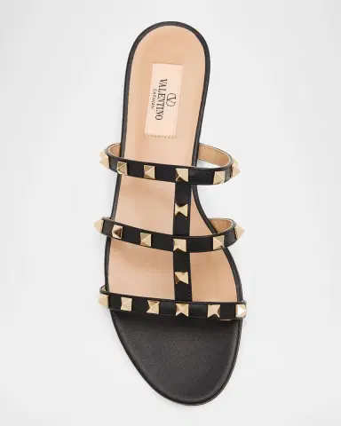 Valentino Garavani Rockstud Caged Leather Flat Slide Sandals | Thumbnail 9