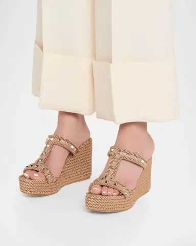 Valentino Garavani 90mm Rockstud Torchon T-Strap Espadrille Sandals | Thumbnail 2 Valentino Garavani 90mm Rockstud Torchon T-Strap Espadrille Sandals | Thumbnail 2