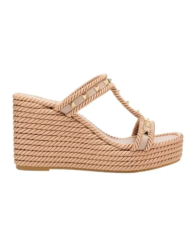 90mm Rockstud Torchon T-Strap Espadrille Sandals