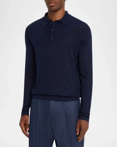 KNT Men's Wool and Silk Long-Sleeve Polo Shirt | Thumbnail 3
