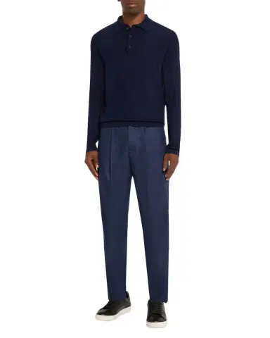 KNT Men's Wool and Silk Long-Sleeve Polo Shirt | Thumbnail 1