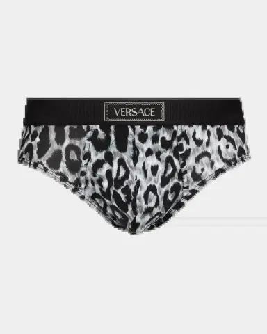 Versace Men's Leopard-Print Stretch Jersey Cotton Briefs | Thumbnail 2