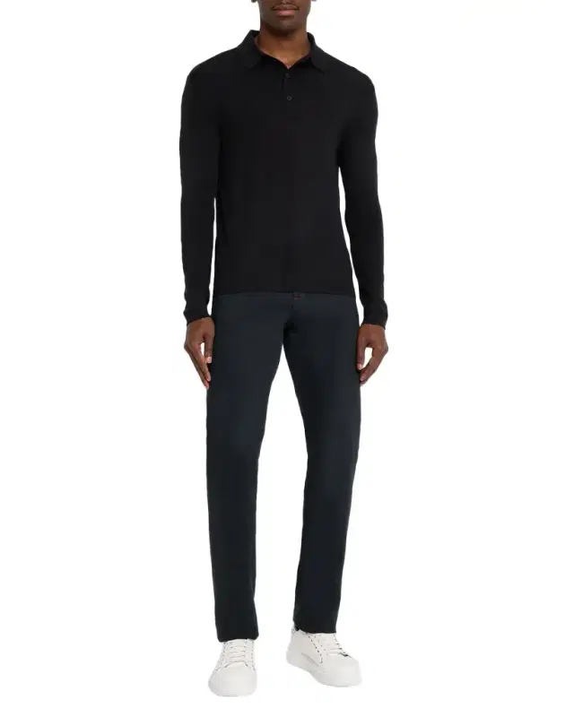 Men 's Wool and Silk Long-Sleeve Polo Shirt