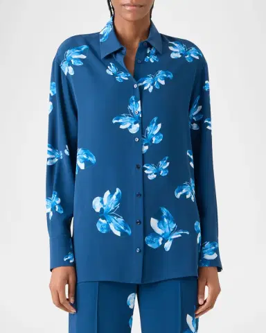 Akris Butterfly-Print Silk Button-Down Shirt | Thumbnail 4 Akris Butterfly-Print Silk Button-Down Shirt | Thumbnail 4