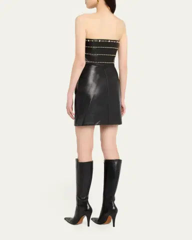 Versace Embellished Strapless Nappa Leather Mini Dress | Thumbnail 3 Versace Embellished Strapless Nappa Leather Mini Dress | Thumbnail 3