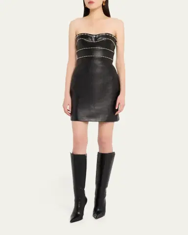 Versace Embellished Strapless Nappa Leather Mini Dress | Thumbnail 4 Versace Embellished Strapless Nappa Leather Mini Dress | Thumbnail 4